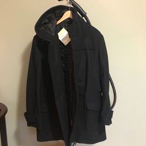 Barbour Black Pressed Wool Coat w Hood